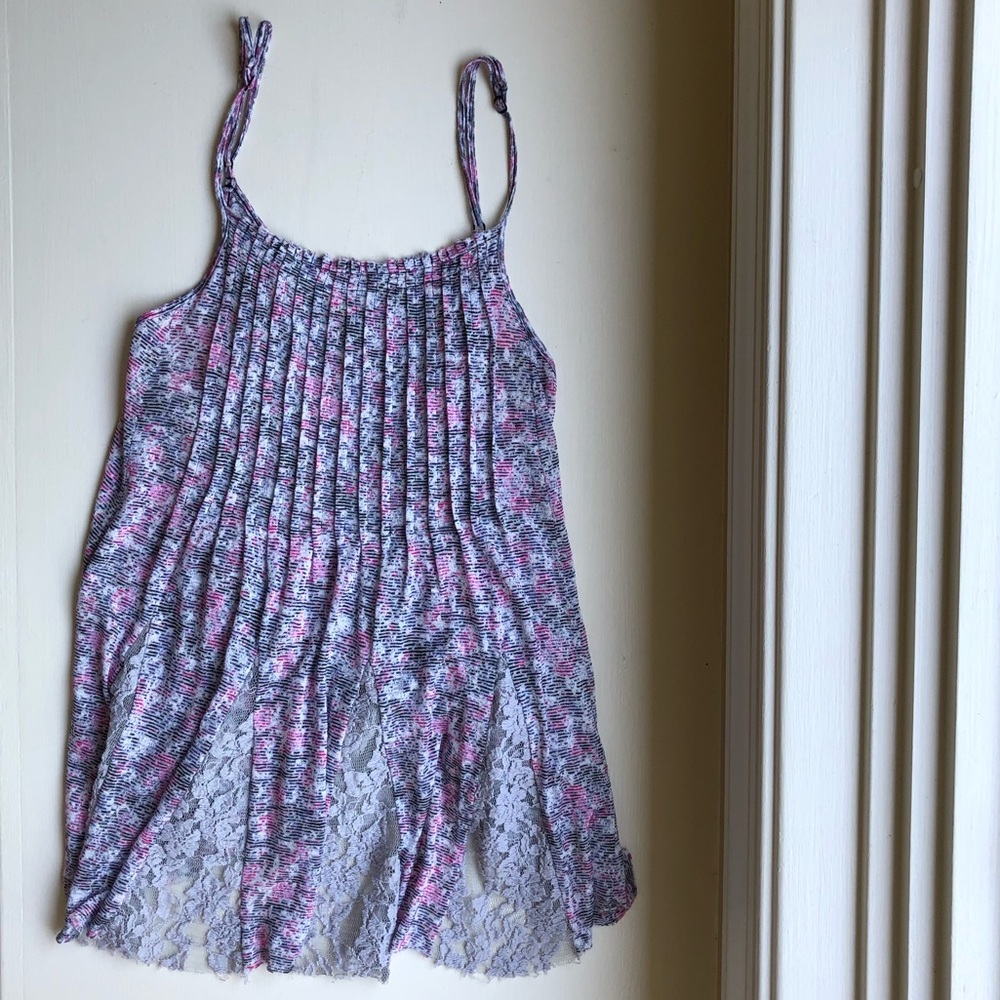 Free People Pink and Gray Lacy Tank - Picture 1 of 4